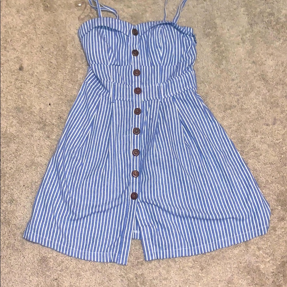 White&blue striped shirt dress